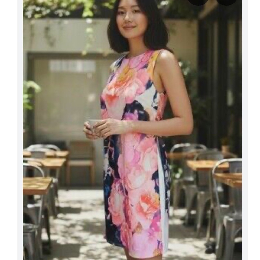 Vince Camuto Floral Chiffon Shift Dress Sleeveless Lined Womens‎ 4